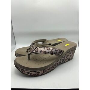Volatile Womens Leopard  Wedge Flip Flops Metallic Bronze Platform Sandals 9